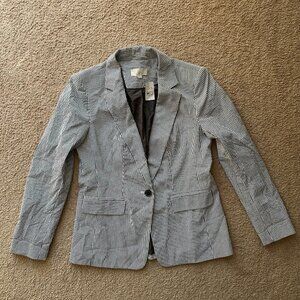 Loft Blazer Womens 4 NWT Seersucker 1 Button Close Striped Notch Cotton Blend